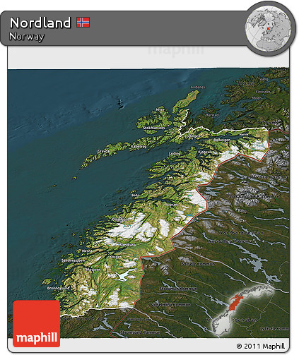 Satellite 3D Map of Nordland, darken