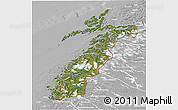 Satellite 3D Map of Nordland, lighten, desaturated