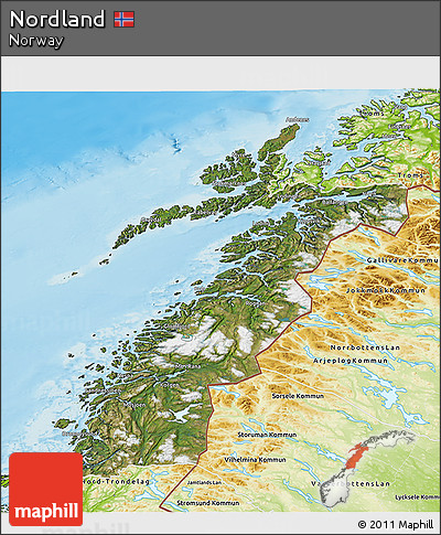 Satellite 3D Map of Nordland, physical outside