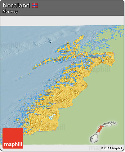 Savanna Style 3D Map of Nordland, single color outside