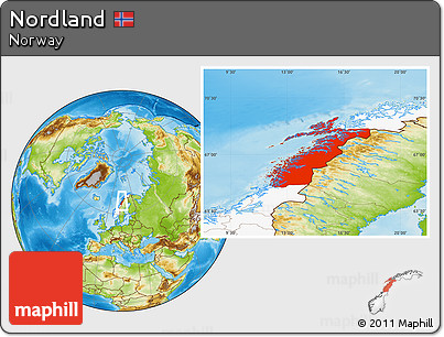 Physical Location Map of Nordland, highlighted country