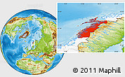 Physical Location Map of Nordland, highlighted country