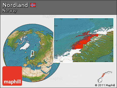 Satellite Location Map of Nordland, highlighted country