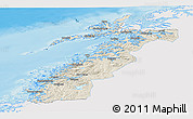 Shaded Relief Panoramic Map of Nordland, single color outside