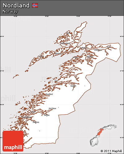 Classic Style Simple Map of Nordland, cropped outside