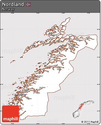 Classic Style Simple Map of Nordland, cropped outside