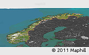 Satellite Panoramic Map of Norway, darken, desaturated, land only
