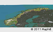 Satellite Panoramic Map of Norway, darken, semi-desaturated, land only