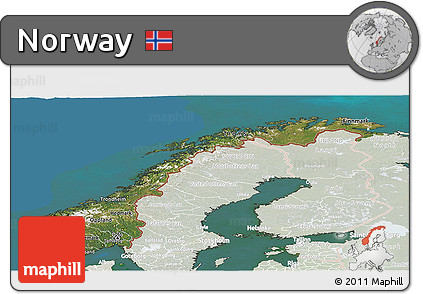 Satellite Panoramic Map of Norway, lighten, land only