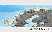 Shaded Relief Panoramic Map of Norway, darken, land only