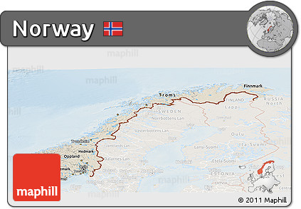 Shaded Relief Panoramic Map of Norway, lighten
