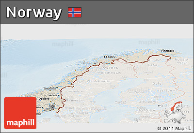 Shaded Relief Panoramic Map of Norway, lighten