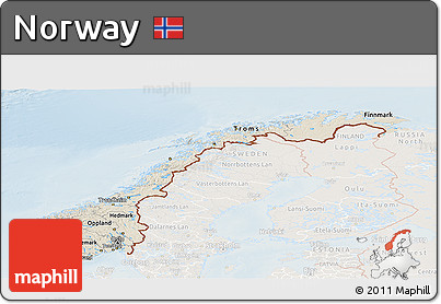 Shaded Relief Panoramic Map of Norway, lighten