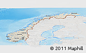 Shaded Relief Panoramic Map of Norway, lighten, semi-desaturated, land only
