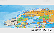 Shaded Relief Panoramic Map of Norway, political outside