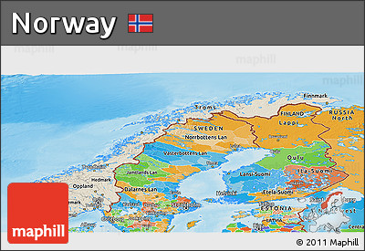 Shaded Relief Panoramic Map of Norway, political outside, shaded relief sea