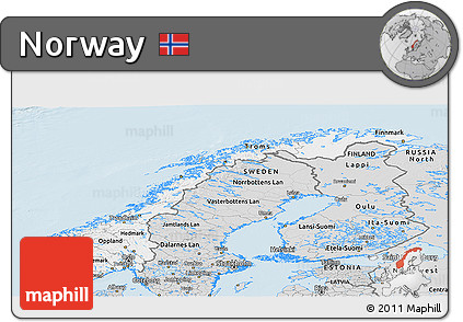 Silver Style Panoramic Map of Norway