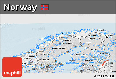 Silver Style Panoramic Map of Norway