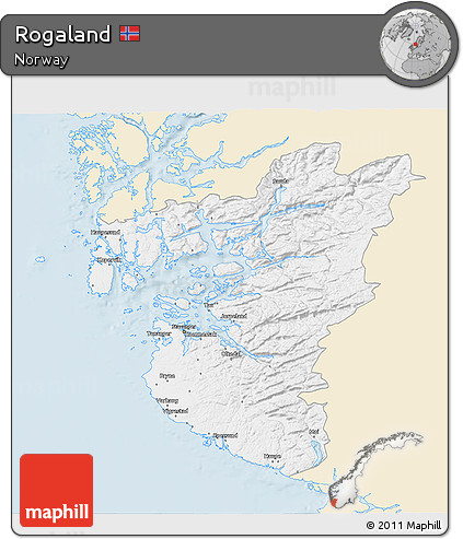 Classic Style 3D Map of Rogaland, single color outside