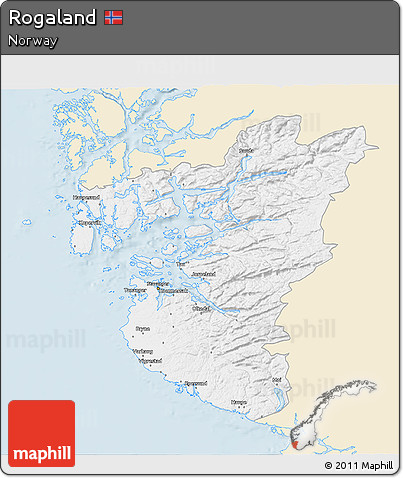 Classic Style 3D Map of Rogaland, single color outside
