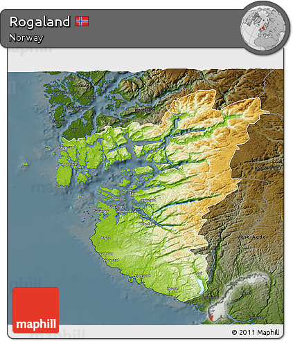 Physical 3D Map of Rogaland, darken