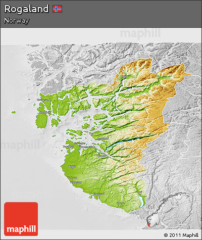 Physical 3D Map of Rogaland, lighten, desaturated