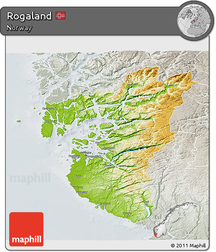 Physical 3D Map of Rogaland, lighten, semi-desaturated