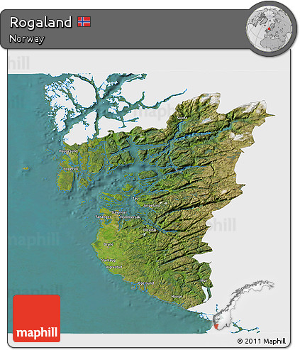 Satellite 3D Map of Rogaland, single color outside