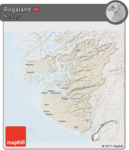Shaded Relief 3D Map of Rogaland, lighten