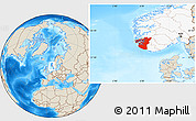 Shaded Relief Location Map of Rogaland, highlighted country