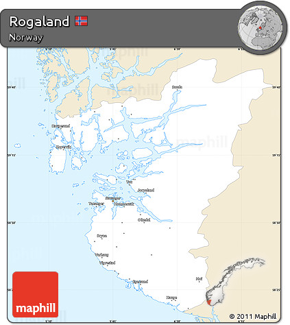 Classic Style Simple Map of Rogaland, single color outside