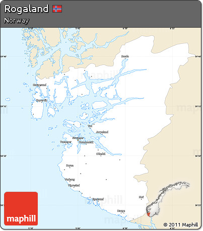 Classic Style Simple Map of Rogaland, single color outside