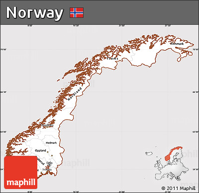 Classic Style Simple Map of Norway, cropped outside