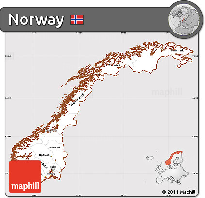 Classic Style Simple Map of Norway, cropped outside