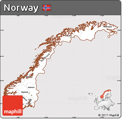 Classic Style Simple Map of Norway, cropped outside