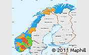 Political Simple Map of Norway, single color outside, borders and labels