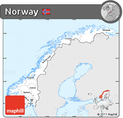 Silver Style Simple Map of Norway, single color outside