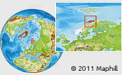 Physical Location Map of Troms, highlighted country, within the entire country