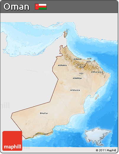 Satellite 3D Map of Oman, single color outside, bathymetry sea