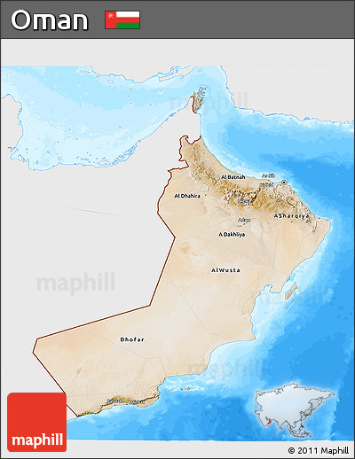 Satellite 3D Map of Oman, single color outside, bathymetry sea