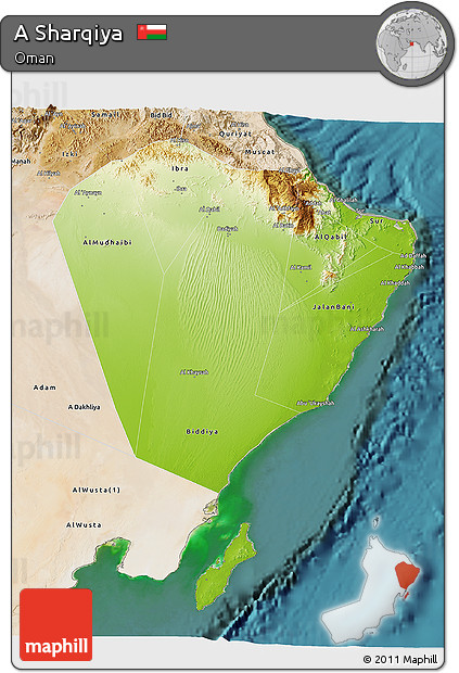 Physical 3D Map of a Sharqiya, satellite outside