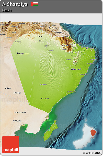 Physical 3D Map of a Sharqiya, satellite outside