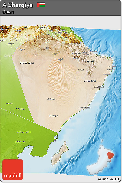 Satellite 3D Map of a Sharqiya, physical outside