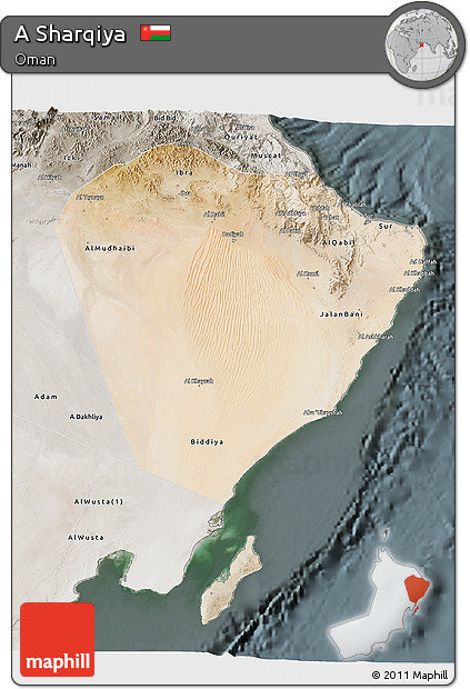 Satellite 3D Map of a Sharqiya, semi-desaturated