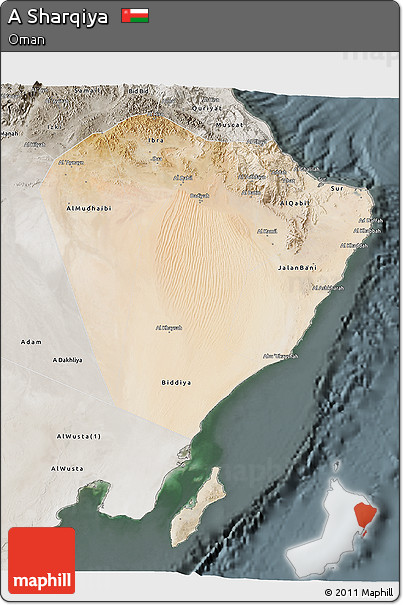 Satellite 3D Map of a Sharqiya, semi-desaturated