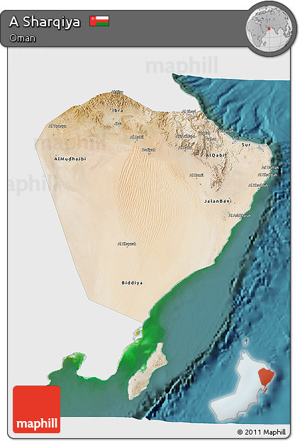 Satellite 3D Map of a Sharqiya, single color outside