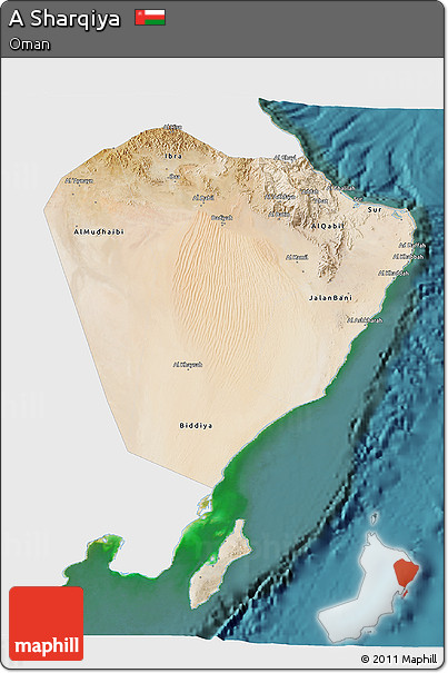 Satellite 3D Map of a Sharqiya, single color outside