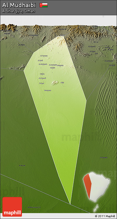 Physical 3D Map of Al Mudhaibi, darken