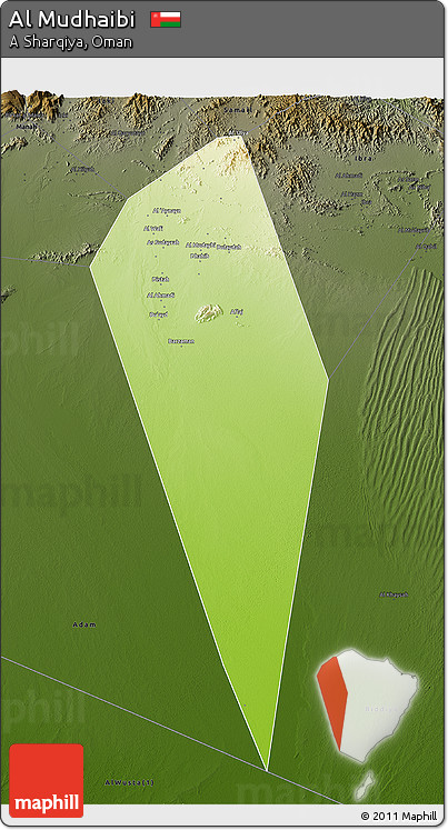 Physical 3D Map of Al Mudhaibi, darken