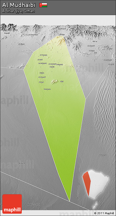 Physical 3D Map of Al Mudhaibi, desaturated